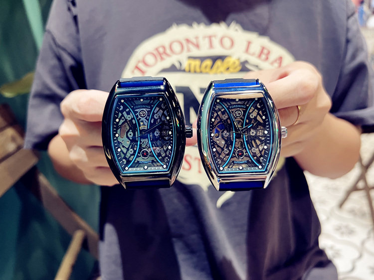 理查硅胶带镂空全自动男夜光机械表 光迈国产腕表