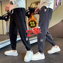 2023 Autumn Winter New Fashion Casual Pants Plus Suede Thickened Pure Color Kharen Pants Trendy Brief About 100 Hitch Pants Men