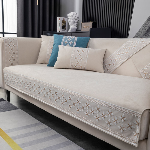 北欧简约四季通用雪尼尔沙发垫防滑皮沙发套罩高档坐垫靠背巾盖布 - 图3