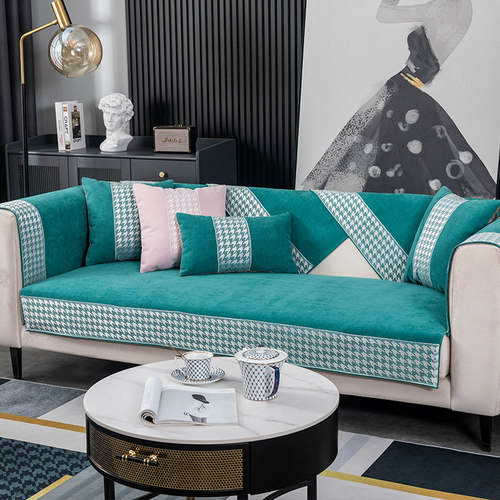 北欧简约四季通用雪尼尔沙发垫防滑皮沙发套罩高档坐垫靠背巾盖布 - 图1