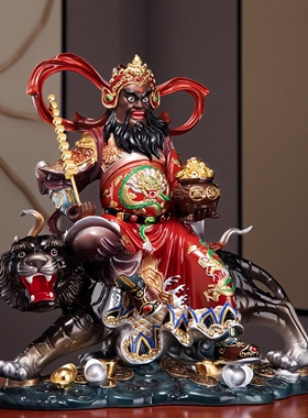 全铜琉金彩武财神赵公明供奉摆件