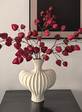 花植间中古风红色灯笼花仿真花束