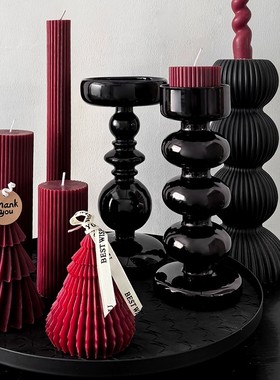 花植间 复古风黑色烛台客厅餐桌过年喜庆氛围感 装饰蜡烛烛台摆件