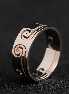 日系轻奢钛钢玫瑰金潮紧箍咒戒指