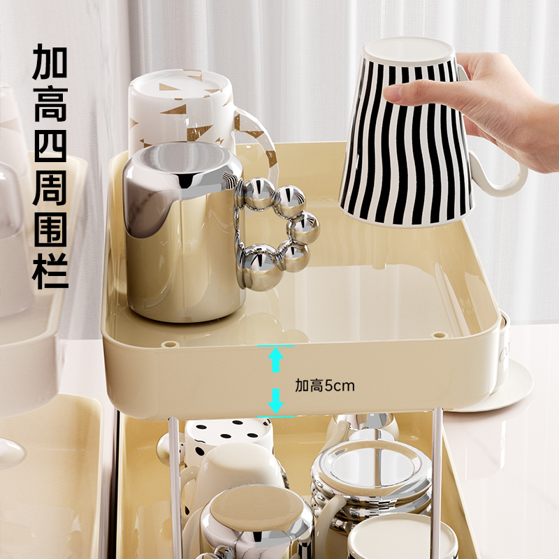 杯架杯子收纳置物架桌面高级感轻奢双层放水杯咖啡杯茶杯架托盘 - 图1