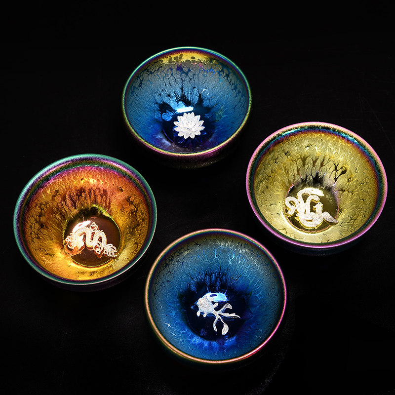 Colorful Jianzhan Sterling Silver Tea Cup Ceramic Demon Concubine Yaobian