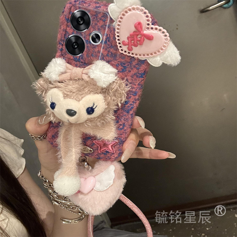 适用小米红米turbo3手机壳13c毛绒10x达菲熊12c冬季13r带挂绳的9a立体8a秋冬7新款9冬天10a全包防摔小众6女4x - 图0