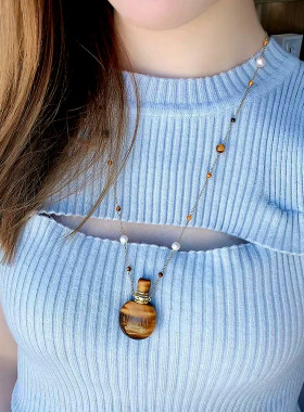 天然虎眼石中号香薰精油吊坠项链