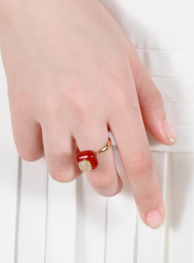 新年红玛瑙可打开香薰精致戒指