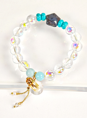 【金辉】五行金电镀水晶支状玛瑙配白水晶芳香瓶能量手串