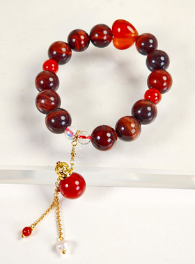 【火舞】五行火红虎眼石配红玛瑙芳香瓶能量手串