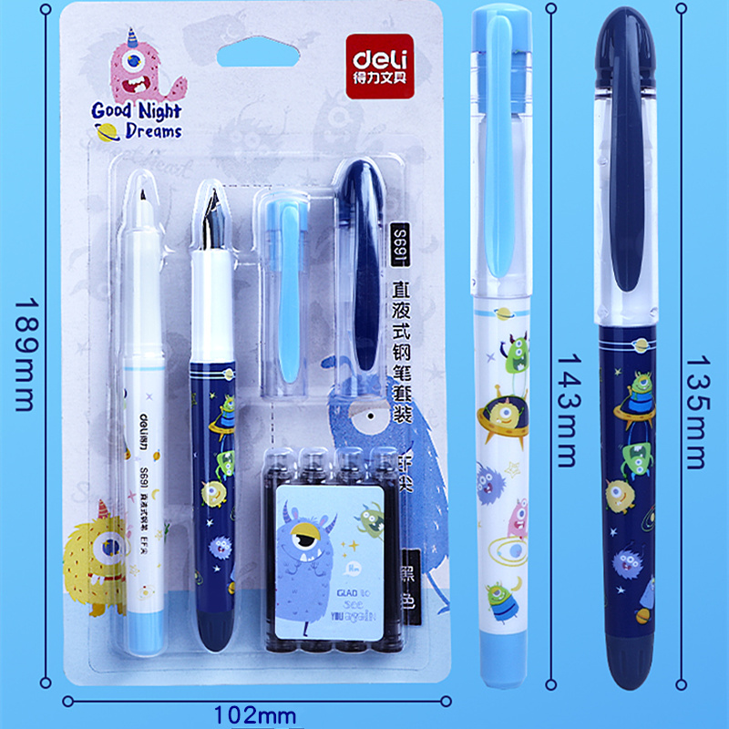 得力可擦钢笔小学生三年级专用老师推荐钢笔书法笔练字男孩女生明尖硬笔正姿儿童卡通钢笔送替换墨囊钢笔套装,淘宝优惠券,粉丝福利购,淘宝优惠卷