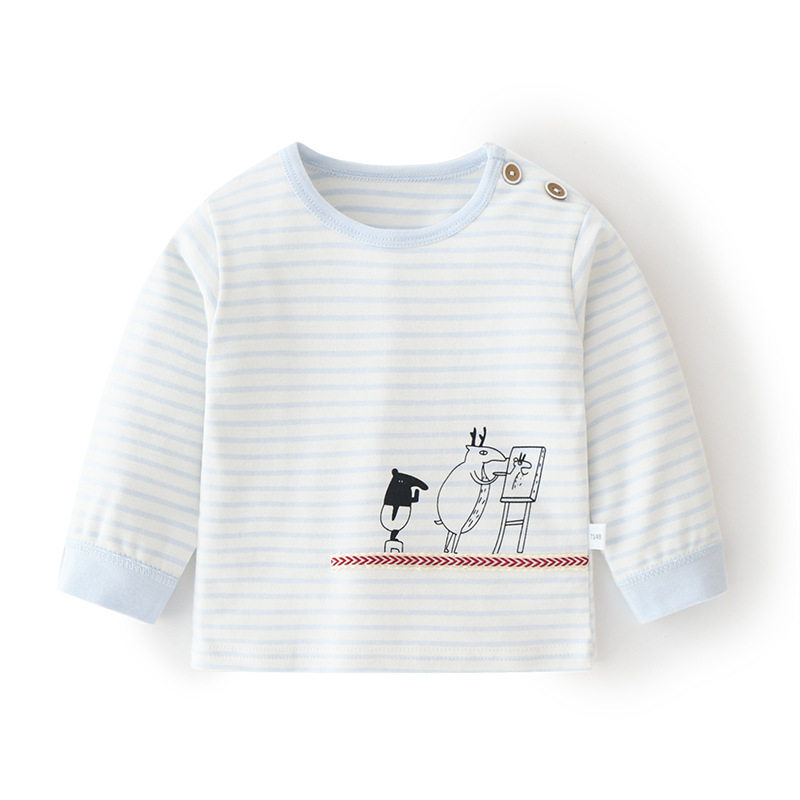 婴儿纯棉单上秋衣服条纹男女童春秋宝宝内衣打底衫童装肩开T恤,淘宝优惠券,粉丝福利购,淘宝优惠卷