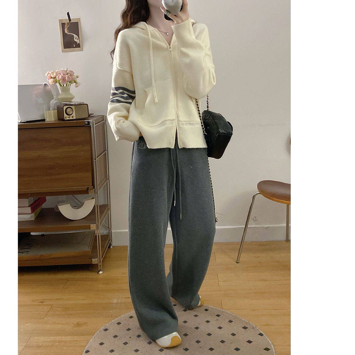 大码女装显瘦韩系连帽毛衣针织外套+宽松加绒加厚阔腿卫裤,淘宝优惠券,粉丝福利购,淘宝优惠卷