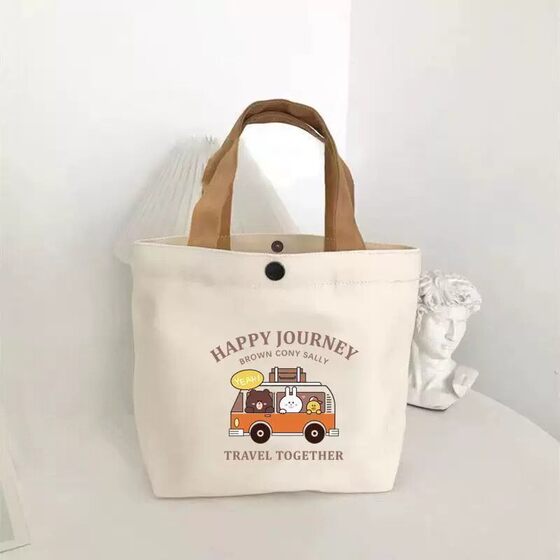 Cute bear printed large capacity canvas bag