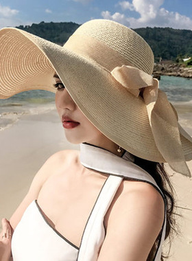 韩版沙滩草帽子女夏天海边大帽檐防晒遮阳出游百搭大沿凉帽太阳帽