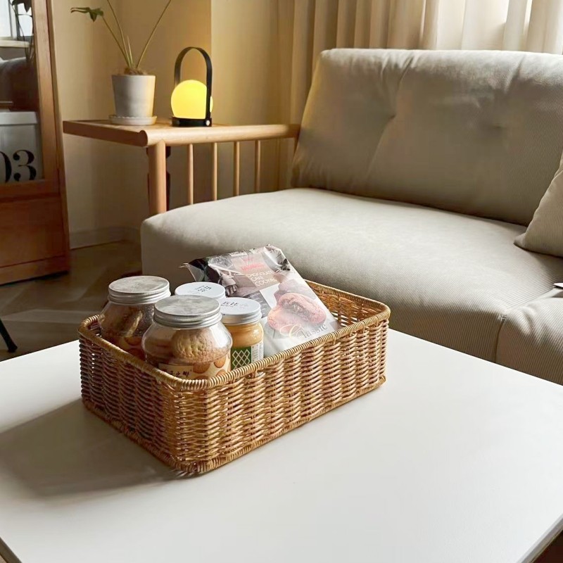 日式仿藤编桌面收纳筐茶几餐桌零食收纳篮小吃篮酒店浴室置物篮子,淘宝优惠券,粉丝福利购,淘宝优惠卷