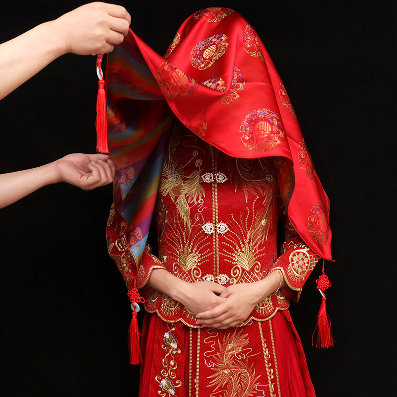 结婚礼红盖头新娘中式流苏秀禾服红色盖头蒙头巾喜帕婚庆用品大全 - 图3