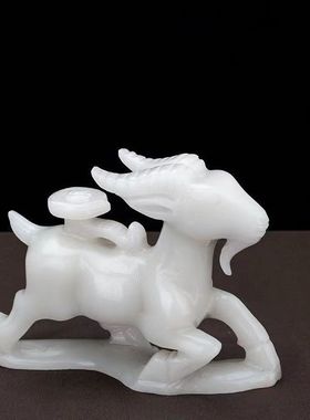 福雅禄天然玉石领头羊摆件大号生肖如意羊工艺品办公财源风水摆设