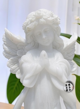 汉白玉小天使雕塑天然石材欧式人物雕像手工雕刻家居户外庭院摆件