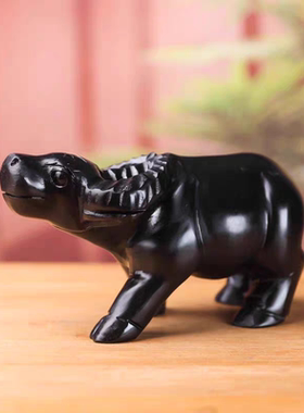 天然黑曜石牛摆件黑墨玉黑色水牛摆件客厅玄关风水招财生肖牛装饰