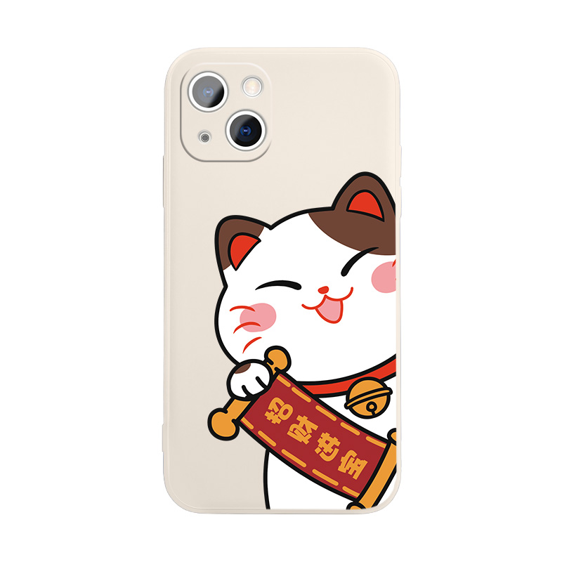 招财猫手机壳适用苹果15promax新年iPhone14可爱13Pro招财进宝12mini红色11网红xsmax创意xr液态硅胶8plus7套-图3