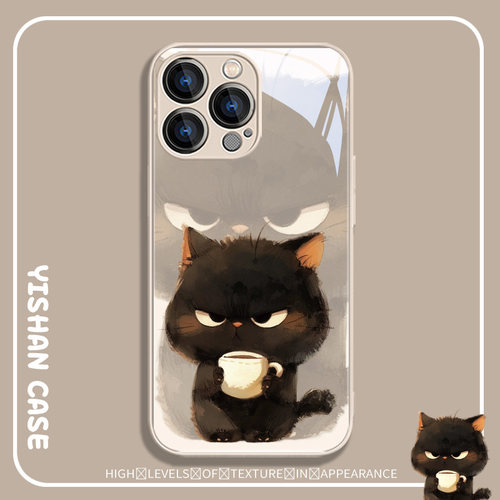 猫咪手机壳适用苹果17系列/16/15新款iPhon14/13promax情侣12mini卡通11可爱xs喝茶xr小众7/8plus不会撞壳6s - 图1