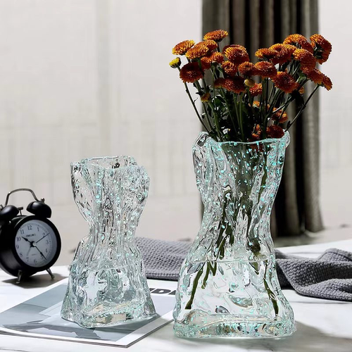 ins网红夜光荧光折纸花瓶创意玻璃透明插花玫瑰鲜花客厅餐桌摆件 - 图0