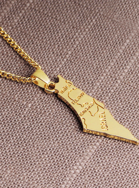 厂家直销 创意新款WISH亚马逊热销 金色以色列地图 几何个性项链