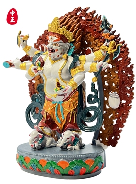 六臂白怙主11cm彩绘中正造像摆件