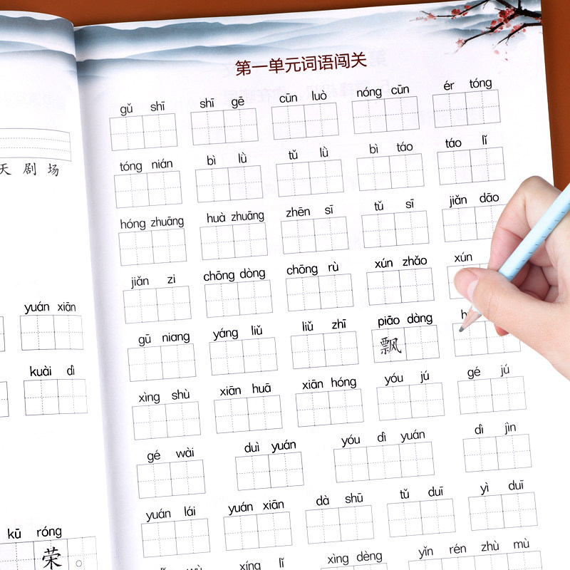 看拼音写词语二年级下册练字帖 控笔训练笔画笔顺练字帖小学生专用看汉字写拼音描红本生字注音同步练习册 二年级语文下册专项训练