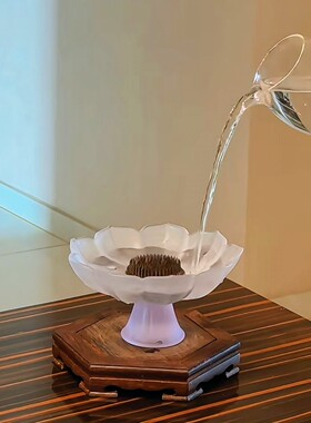 新中式磨砂玻璃莲花高足花摆件