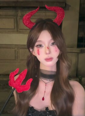 红色恶魔发箍套装万圣节魅魔牛角cos装扮暗黑爆闪武器头箍小装饰