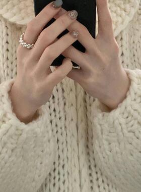 earlobe韩代 多层小球缠绕设计感开口戒珠子银球ins风冷淡风戒指