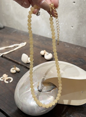 1031韩国东大门代购nyunyu淡黄色串珠项链锁骨链天然石气质