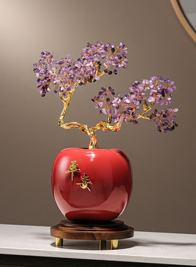 紫水晶原石发财树陶瓷摆件