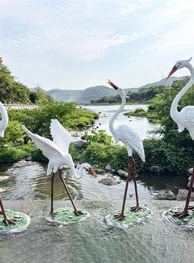 玻璃钢仿真白鹭雕塑仙鹤丹顶鹤摆件水池造景户外园林景观装饰小品
