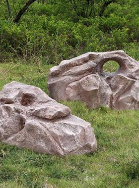 户外仿真假石头玻璃钢雕塑庭院景区售楼部小区井盖石草地落地摆件