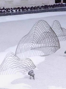 大型不锈钢镂空假山摆件售楼处水景管状切片山形雕塑景观小品定制