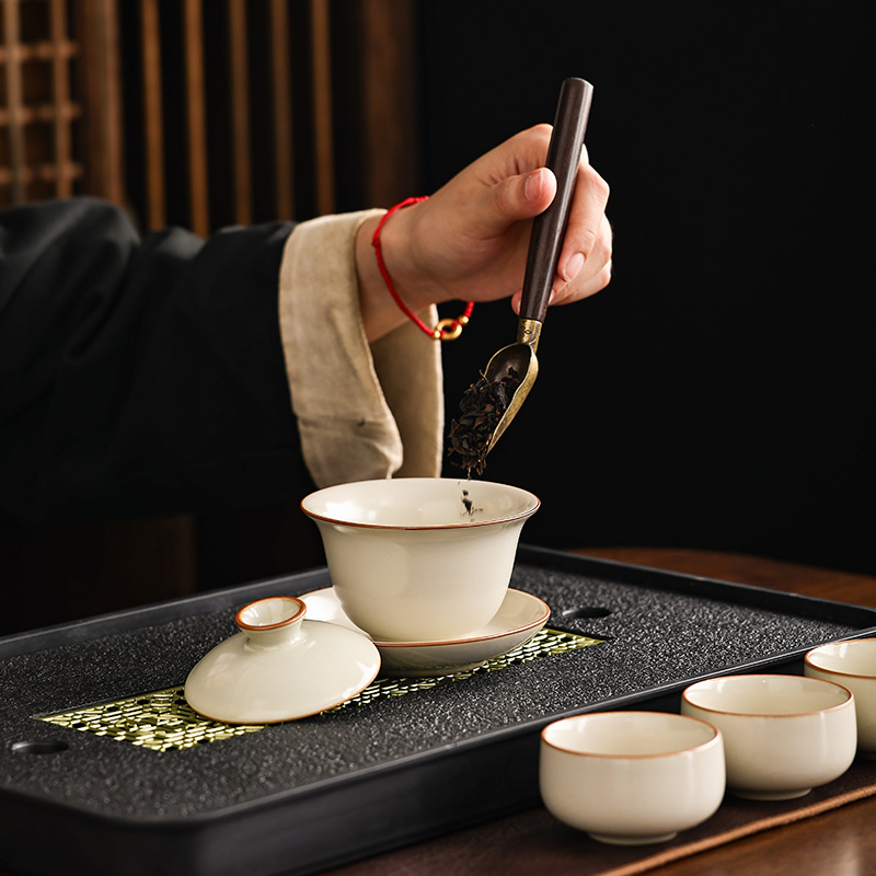 汝窑功夫茶具套装2024新款喝茶家用泡茶陶瓷盖碗茶壶茶套装送礼