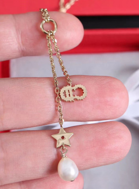 新款五角星CD巴洛克异形珍珠项链经典款复古做旧高级感轻奢颈链女
