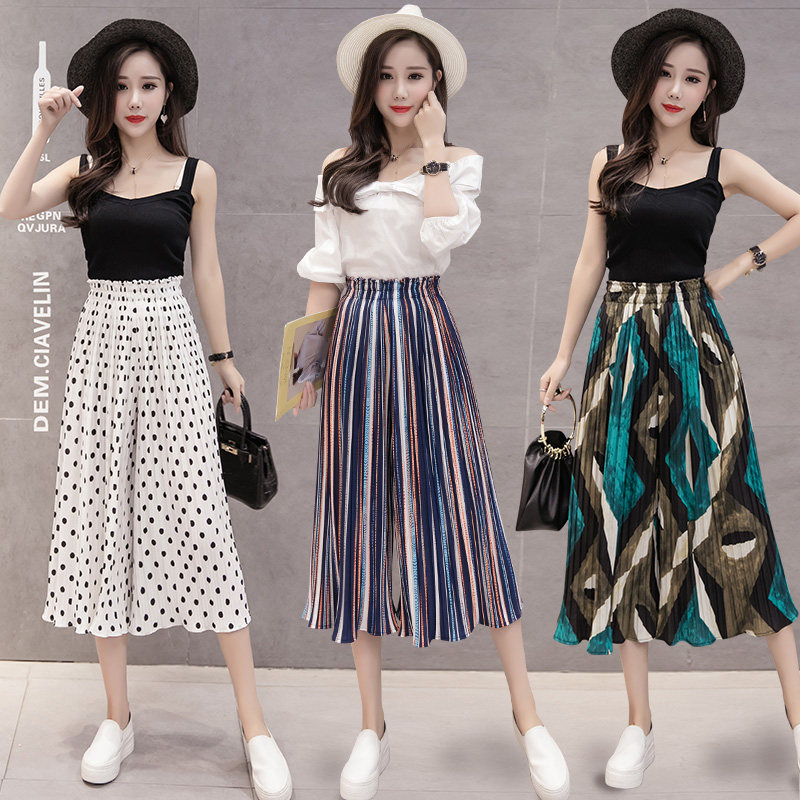 七分夏季宽松雪纺百褶坠感阔腿裤 和依权休闲裤