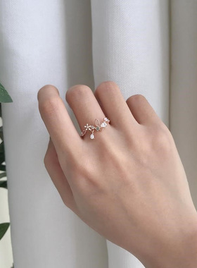 日系coss kokos925银花仙子系列甜美粉嫩花朵开口戒指女清新食指