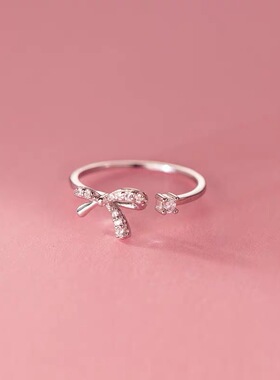 日系coss kokos925银蝴蝶结戒指女小众设计轻奢指环开口戒高级感