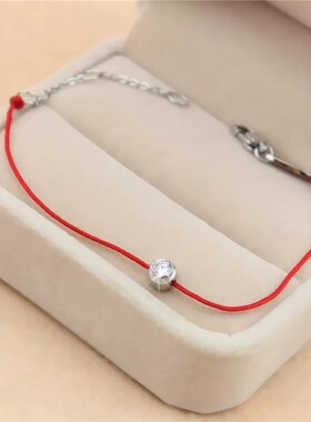 日系coss koko圆钻红绳手链女s925银本命年喜庆编织手绳精致时尚