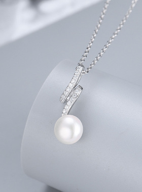 日系coss koko新款s925银淡水珍珠吊坠时尚简约镶钻项链diy空托