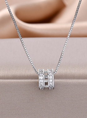 日系coss koko小蛮腰项链女s925银小众设计感镂空几何圆形镶钻吊