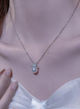 日系coss koko波光粼粼银皇冠珍珠项链女年新款送妈妈女友礼物