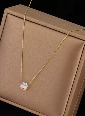 日系coss koko极光炫彩方糖项链女s925银简约时尚气质个性水晶