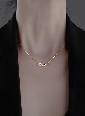 日系coss koko镶钻锆石小众设计感s925银8字项链女夏简约时尚